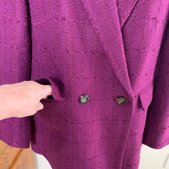 Ann Taylor Size 12 Tweed Double Breasted Blazer Jacket Coat Raspberry Plum Warm - Picture 6 of 11